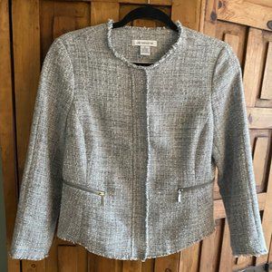 Liz Claiborne Women's Jacket Gray Pockets Fringe Pleats Size Small